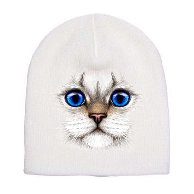 Blue Eyed Realistic Cat Face Short Acrylic Beanie