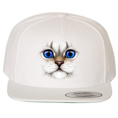 Blue Eyed Realistic Cat Face Wool Snapback Cap