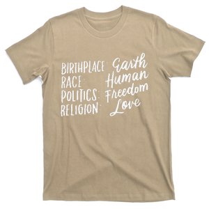 Birthplace Earth Race Human, Humanity, Boho Gifts T-Shirt