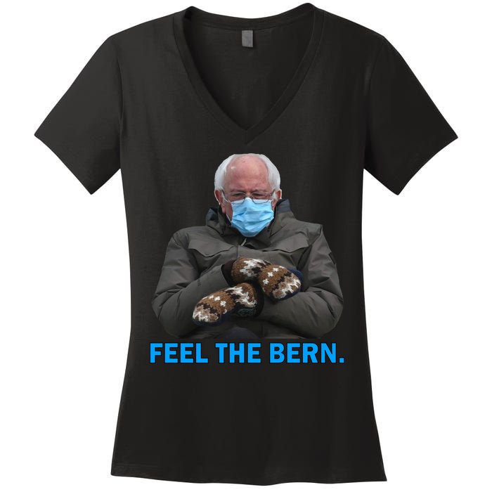 Bernie Mittens Bernie Sanders Feel The Bern Inauguration Day Women's V-Neck T-Shirt