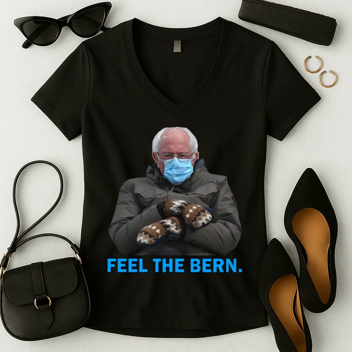Bernie Mittens Bernie Sanders Feel The Bern Inauguration Day Women's V-Neck T-Shirt