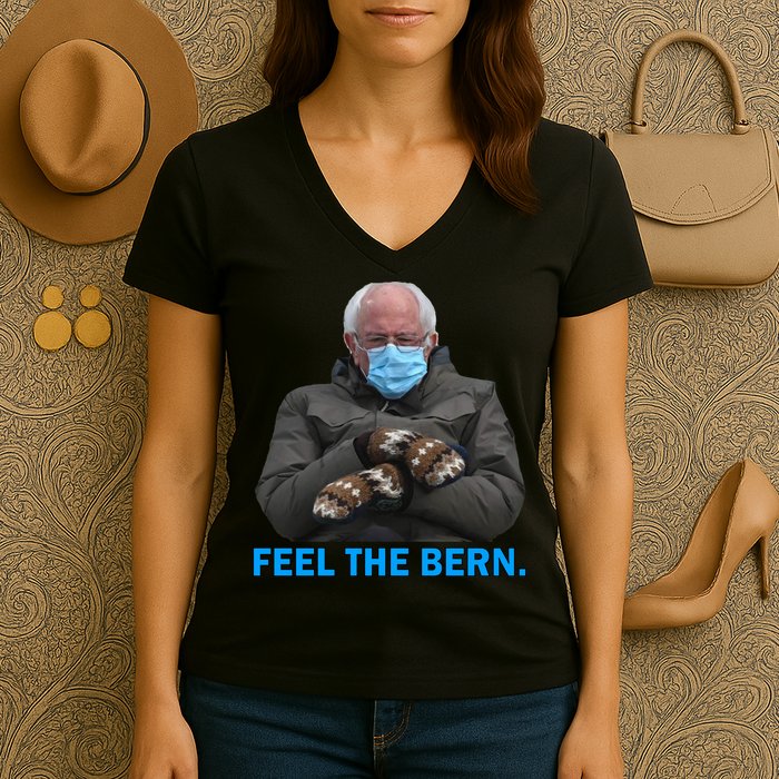 Bernie Mittens Bernie Sanders Feel The Bern Inauguration Day Women's V-Neck T-Shirt