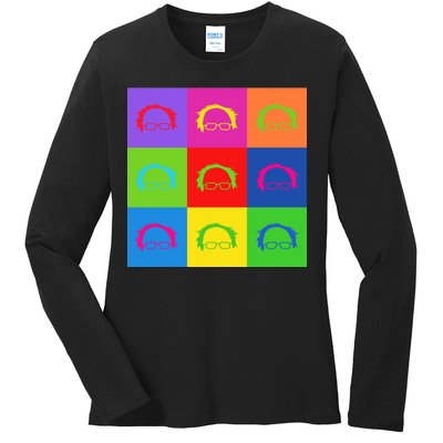 Bernie Sanders Hair Minimalist Pop Art Ladies Long Sleeve Shirt