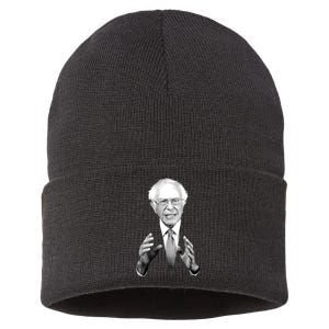 Bernie Sanders Hands Black and White Portrait Sustainable Knit Beanie