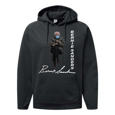 Bernie Sanders Mitten Meme Signature Performance Fleece Hoodie