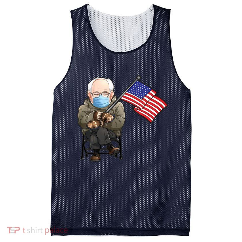Bernie Sanders Mitten Meme USA Flag Mesh Reversible Basketball Jersey Tank