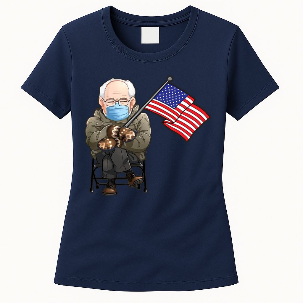 Bernie Sanders Mitten Meme USA Flag Womens T-Shirt