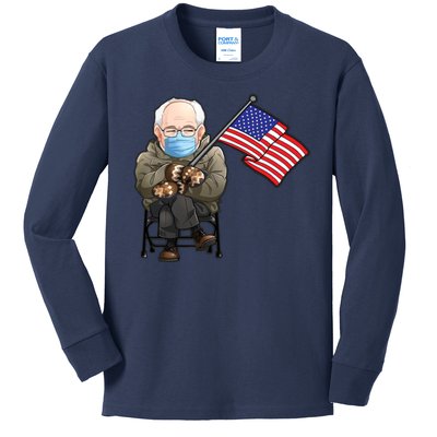 Bernie Sanders Mitten Meme USA Flag Kids Long Sleeve Shirt