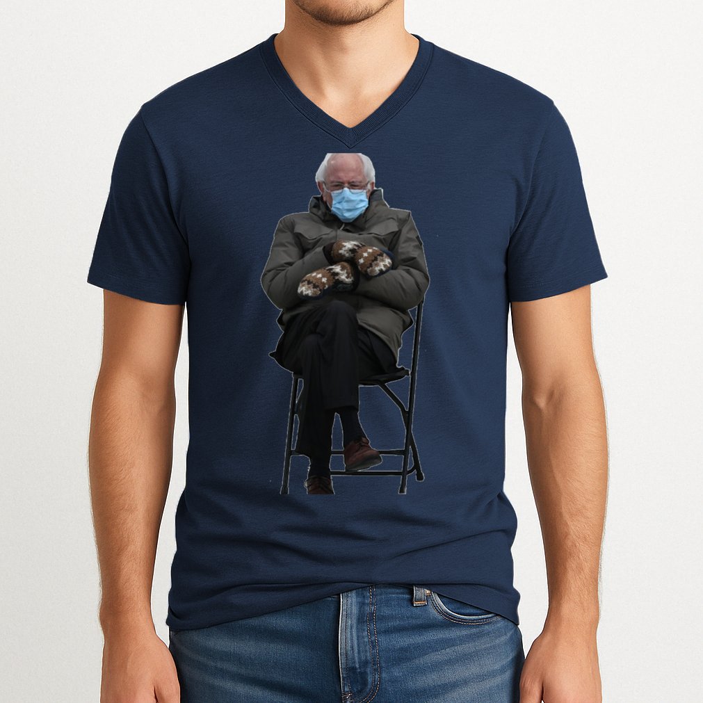 Bernie Sanders Mittens Sitting Inauguration V-Neck T-Shirt