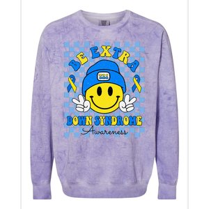 Be Extra Smile Face Down Syndrome Awareness Colorblast Crewneck Sweatshirt