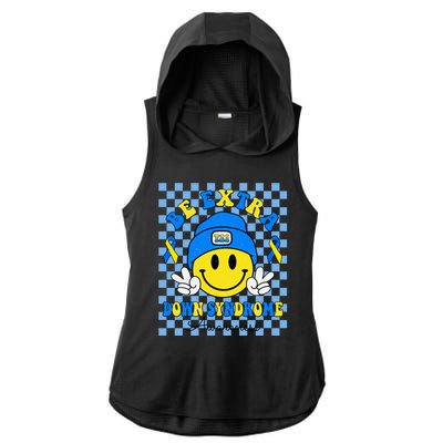 Be Extra Smile Face Down Syndrome Awareness Ladies PosiCharge Tri-Blend Wicking Draft Hoodie Tank