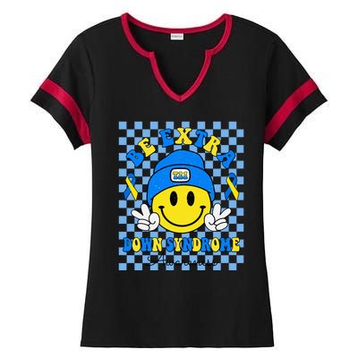 Be Extra Smile Face Down Syndrome Awareness Ladies Halftime Notch Neck Tee