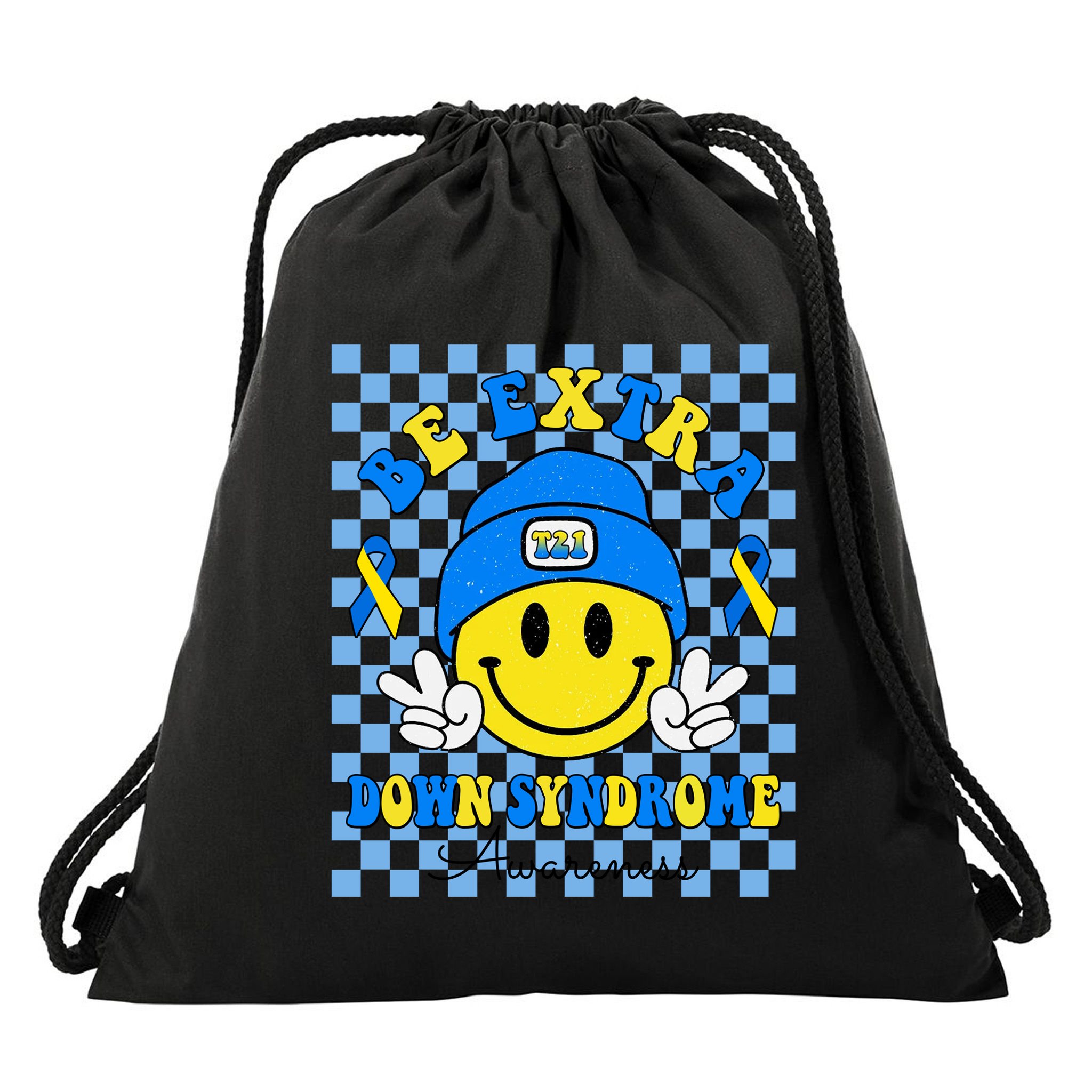 Be Extra Smile Face Down Syndrome Awareness Drawstring Bag