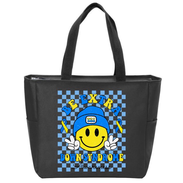 Be Extra Smile Face Down Syndrome Awareness Zip Tote Bag