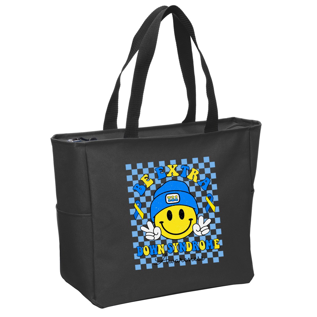 Be Extra Smile Face Down Syndrome Awareness Zip Tote Bag