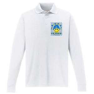 Be Extra Smile Face Down Syndrome Awareness Performance Long Sleeve Polo