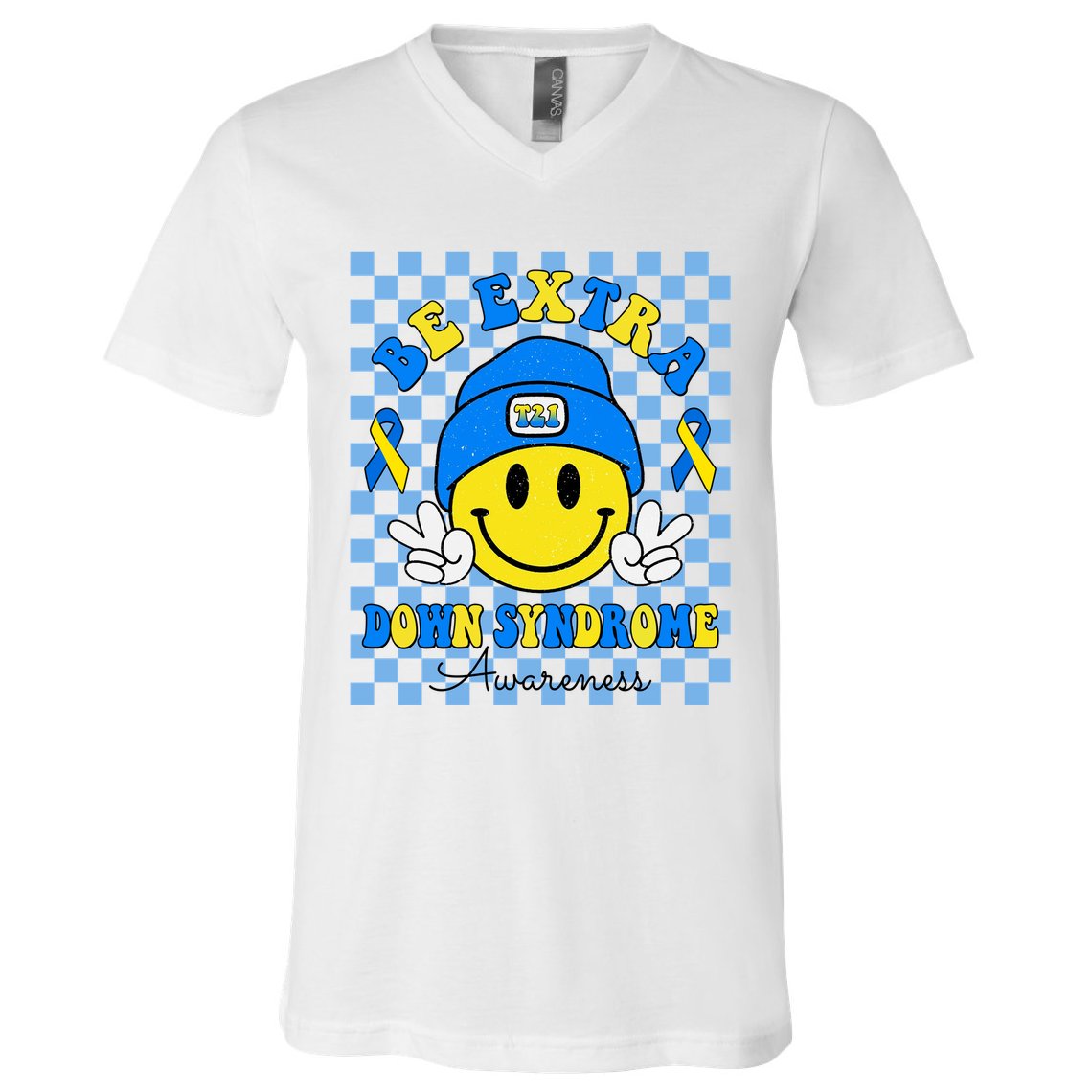 Be Extra Smile Face Down Syndrome Awareness V-Neck T-Shirt