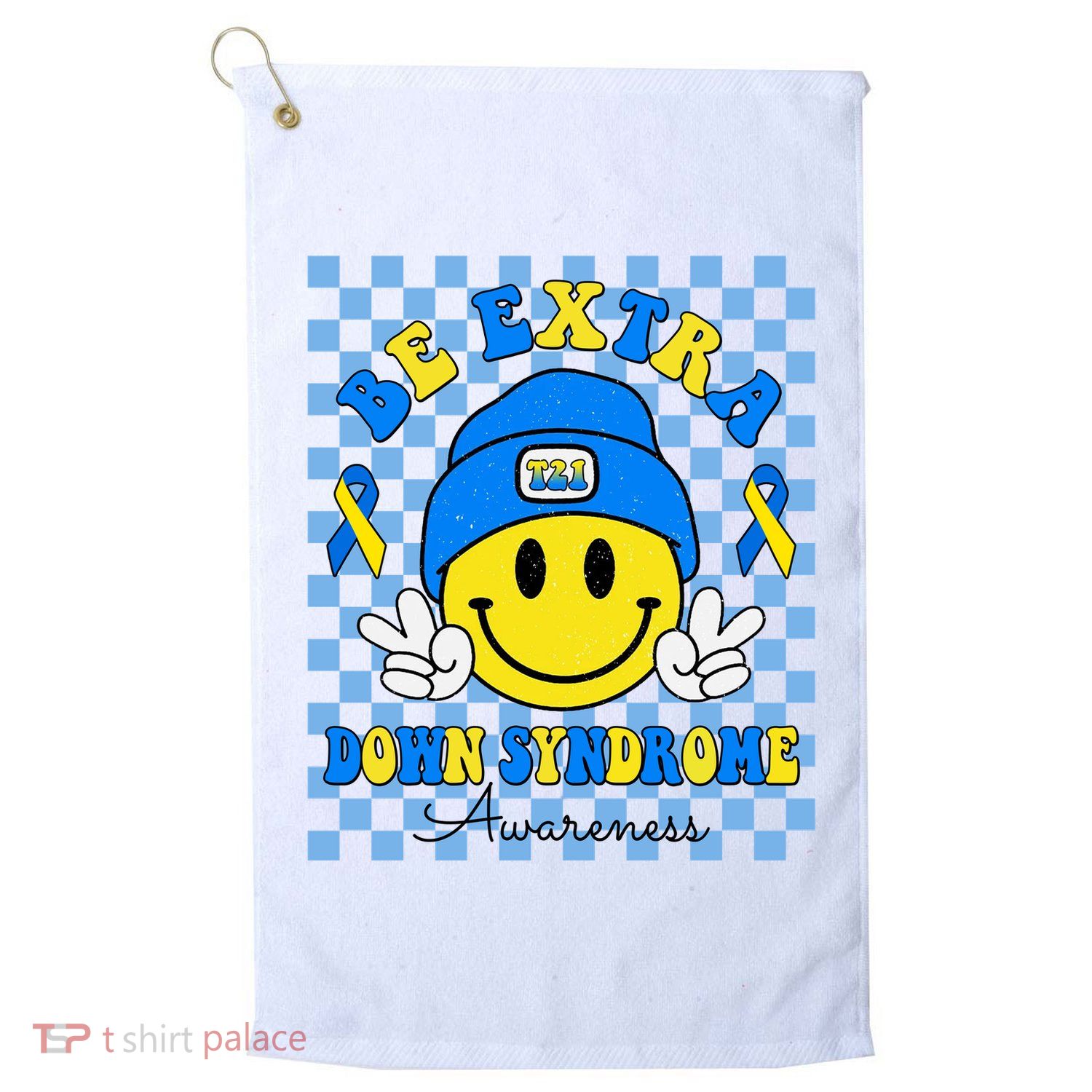 Be Extra Smile Face Down Syndrome Awareness Golf Towel