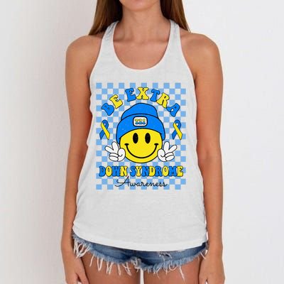 Be Extra Smile Face Down Syndrome Awareness Women's Knotted Racerback Tank