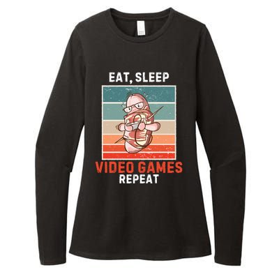 Bacon Eat Sleep Video Games Repeat Vintage Video Games Great Gift Womens CVC Long Sleeve Shirt