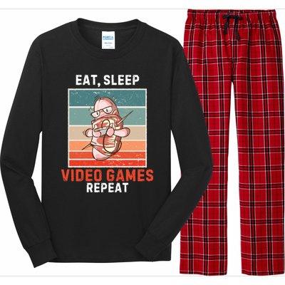 Bacon Eat Sleep Video Games Repeat Vintage Video Games Great Gift Long Sleeve Pajama Set