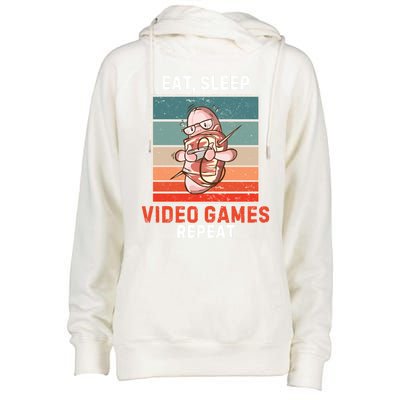 Bacon Eat Sleep Video Games Repeat Vintage Video Games Great Gift Womens Funnel Neck Pullover Hood