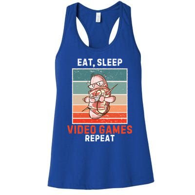 Bacon Eat Sleep Video Games Repeat Vintage Video Games Great Gift Women's Racerback Tank