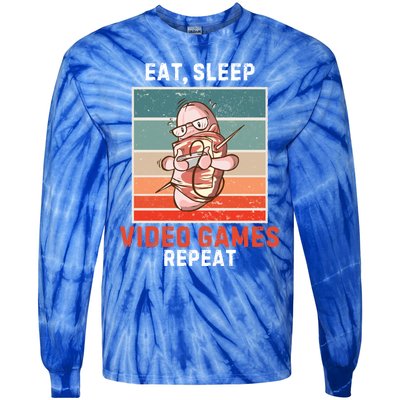 Bacon Eat Sleep Video Games Repeat Vintage Video Games Great Gift Tie-Dye Long Sleeve Shirt