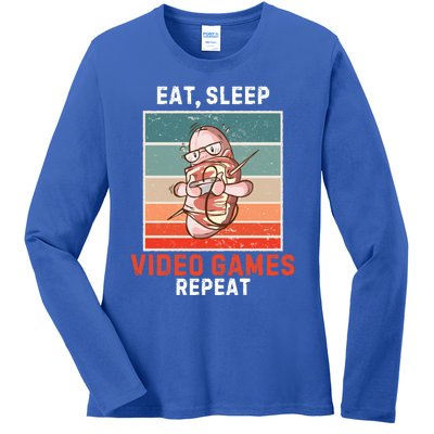 Bacon Eat Sleep Video Games Repeat Vintage Video Games Great Gift Ladies Long Sleeve Shirt