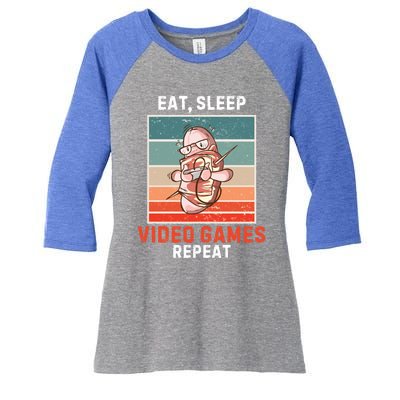 Bacon Eat Sleep Video Games Repeat Vintage Video Games Great Gift Women's Tri-Blend 3/4-Sleeve Raglan Shirt