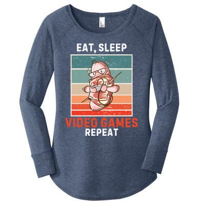 Bacon Eat Sleep Video Games Repeat Vintage Video Games Great Gift Women's Perfect Tri Tunic Long Sleeve Shirt