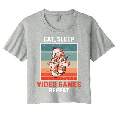 Bacon Eat Sleep Video Games Repeat Vintage Video Games Great Gift Women's Crop Top Tee