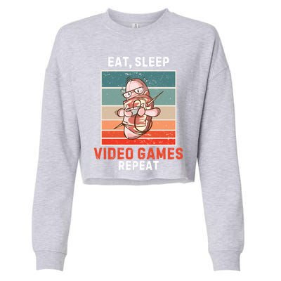 Bacon Eat Sleep Video Games Repeat Vintage Video Games Great Gift Cropped Pullover Crew