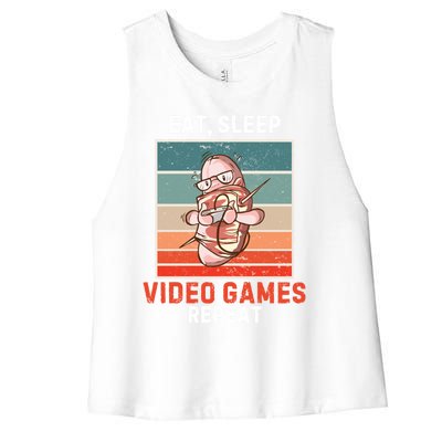 Bacon Eat Sleep Video Games Repeat Vintage Video Games Great Gift Women's Racerback Cropped Tank