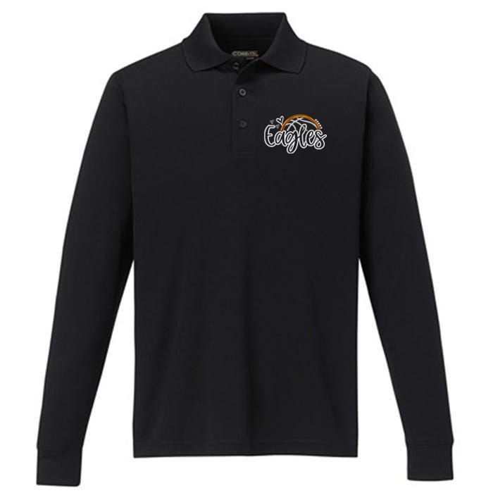 Basketball Eagles School Sports Fan Team Spirit Performance Long Sleeve Polo