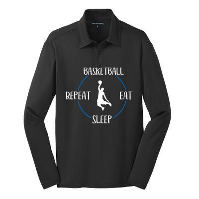 Basketball Eat Sleep Repeat Gift For Basketball Players Silk Touch Performance Long Sleeve Polo