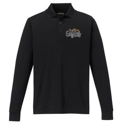 Basketball Eagles School Sports Fan Team Spirit Performance Long Sleeve Polo