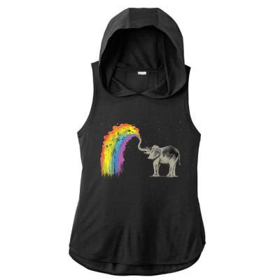 Baby Elephant Spraying Rainbow Ladies PosiCharge Tri-Blend Wicking Draft Hoodie Tank