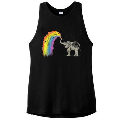 Baby Elephant Spraying Rainbow Ladies PosiCharge Tri-Blend Wicking Tank