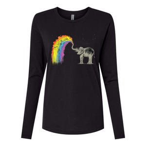 Baby Elephant Spraying Rainbow Womens Cotton Relaxed Long Sleeve T-Shirt