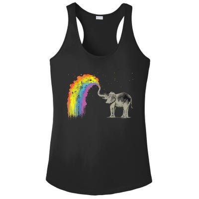 Baby Elephant Spraying Rainbow Ladies PosiCharge Competitor Racerback Tank