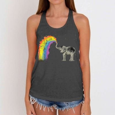 Baby Elephant Spraying Rainbow Women's Knotted Racerback Tank