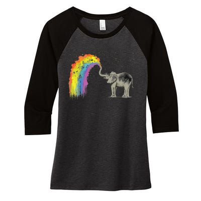 Baby Elephant Spraying Rainbow Women's Tri-Blend 3/4-Sleeve Raglan Shirt