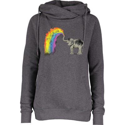 Baby Elephant Spraying Rainbow Womens Funnel Neck Pullover Hood