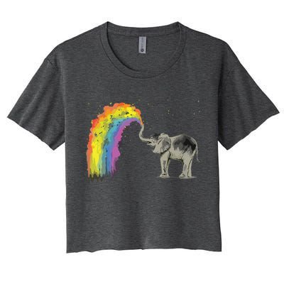 Baby Elephant Spraying Rainbow Women's Crop Top Tee