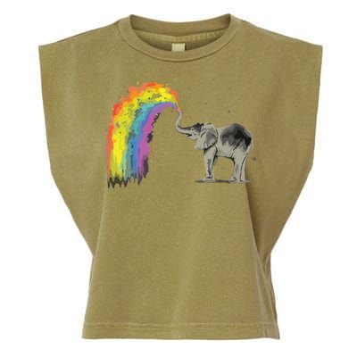 Baby Elephant Spraying Rainbow Garment-Dyed Women's Muscle Tee