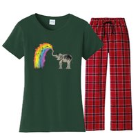 Baby Elephant Spraying Rainbow Women's Flannel Pajama Set