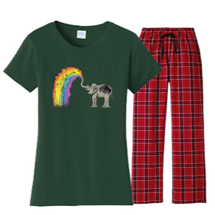 Baby Elephant Spraying Rainbow Women's Flannel Pajama Set