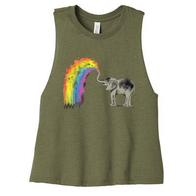 Baby Elephant Spraying Rainbow Women's Racerback Cropped Tank