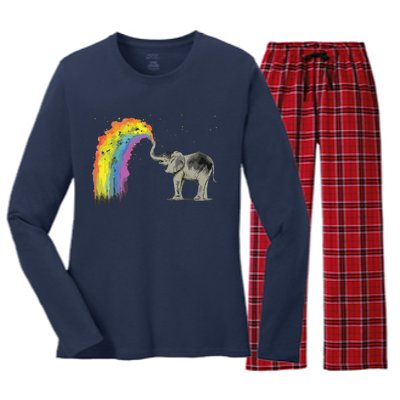 Baby Elephant Spraying Rainbow Women's Long Sleeve Flannel Pajama Set 